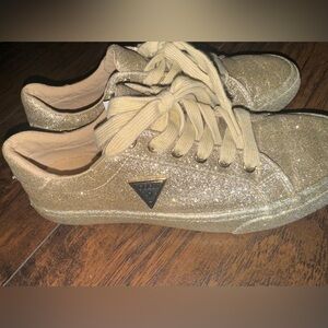 Guess Gold Glitter Canvas Women Shoe sz 7